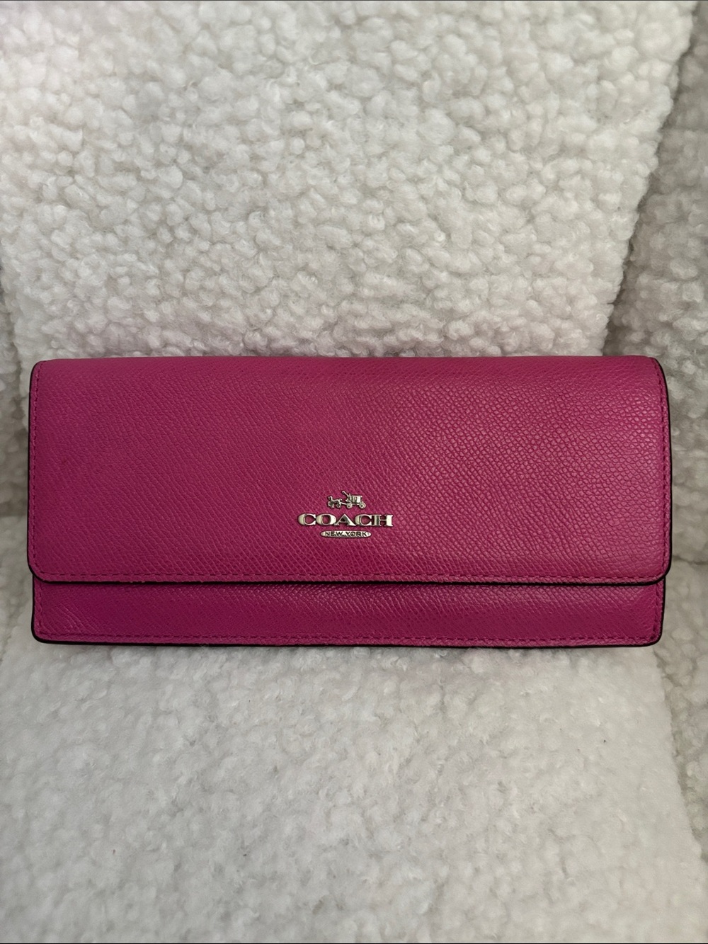 Coach Fuchsia Leather Wallet with Signature Logo